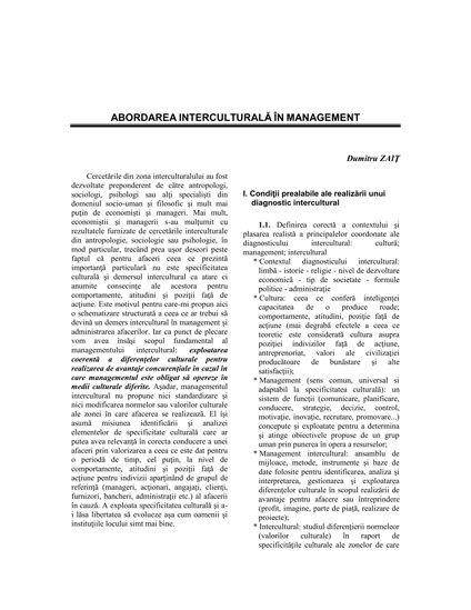Volumul VI, Management Intercultural